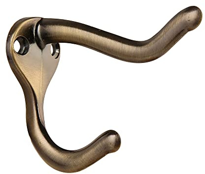 HASWARE 6 PCS Double Prong Robe Hook, Dual Coat Hooks Wall Mounted Hooks Robe Hooks Hangers Heavy Duty with 12 Pieces Screws for Home Coats Hat Clothes Hanger Towel Keys (Antique Brass)