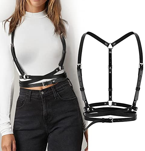 JBJXNXH Ceinture Punk, Corset pour Femme en Cuir PU Noir Ceinture Réglable avec Cercle Gothique pour Dames Filles Cosplay Fête Rave Costumes d'halloween