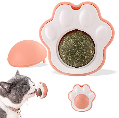 Havenfly Bola de Hierba Gatera, Juguetes para Gato Catnip para Gatos, Hierba para Gatos Naturales, Giratorio Catnip Bolas para Gatos(Pata de Gato-Rosa)