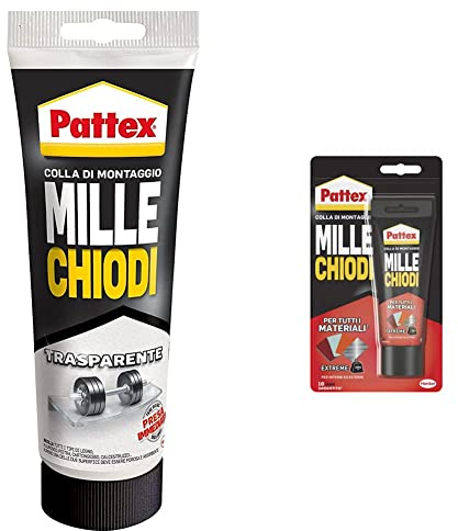 Pattex Millechiodi Trasparente, adesivo di montaggio a base acqua con presa immediata & Mille Chiodi Extreme, Forte Adesivo di Montaggio, Colla Forte per Interni e Esterni