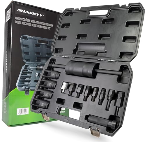 HASKYY Injektoren Abzieher Set 14tlg. Werkzeug Einspritzdüsen Diesel Injektor Auszieher Einsätzen Satz - Kompatibel mit vielen verschiedenen Modellen