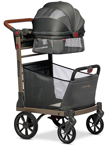 Wadabuggy Foldable Pet Cart - Luxury Cat & Dog Stroller with Extra Large Shopping Basket, Cup Holders, & Ventilated Canopy - Easy Fold Pet Stroller for Cats & Dogs