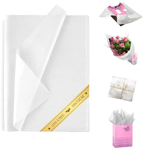250 Hojas de Papel de Seda Blanco Premium 50x75 cm – Papel para Envolver Regalos, Manualidades, Floristería y Bricolaje | Espirito Rebelde