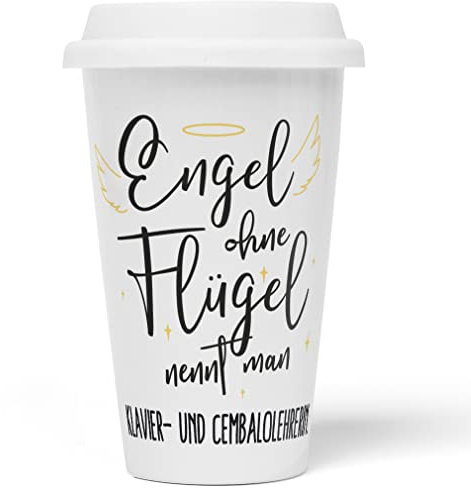 JUNIWORDS To-Go Becher mit Deckel, Engel ohne Flügel nennt man Klavier- und Cembalolehrerin (5169901)