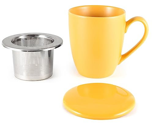Hanseküche Tazza da Tè XXL 600ml Con Coperchio e Colino - Grande Tazza in Ceramica - Jumbo Con Filtro per Tè (Arancione)