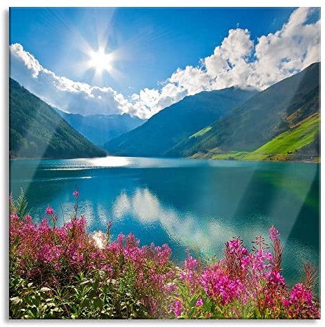 Pixxprint Quadro su vetro | Murale su vetro | Giardino di fiori | 50 x 50 cm | con sospensione e distanziatore