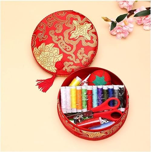LUbrel Mini Kit de Costura de Viaje, Juego de Caja de Agujas Retro Regalo de Boda de China Línea de Agujas de Coser for el hogar Tijeras (Color : D, Size : M) (Color : Red, Size : M)