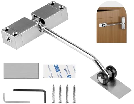 SWAWIS Chiudiporta Automatico, Molla Chiudiporta per Porte di 20-40 kg, Regolabile a Molla, con Chiave Esagonale e Viti, Interno per Casa Ufficio Camera da Letto (Argento)