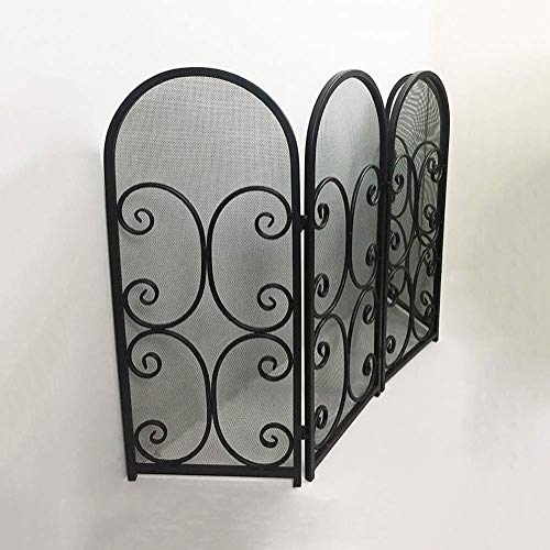 4-teiliger, 47 x 31 Zoll großer, durchsichtiger Kaminschutz aus Schmiedeeisen aus Metall, Sicherheits-Funkenschutz-Schutzabdeckung für den Innen- und Außenbereich, Schwarze Funkenschutz-Abdeckung