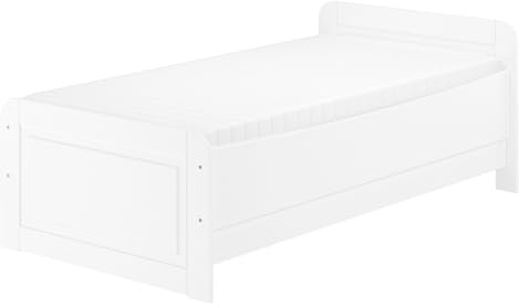 Erst-Holz Weißes Seniorenbett extra hoch 90x200 Kiefer massiv Zubehör wählbar V-60.42W-09, Ausstattung:Federleisten und Matratze