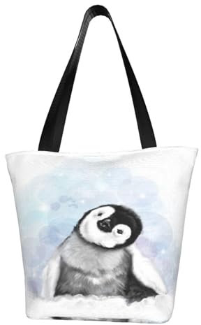 BeNtli Umhängetasche, Canvas Tote Große Tasche Damen Casual Handtasche Wiederverwendbare Einkaufstaschen,Baby-Pinguin