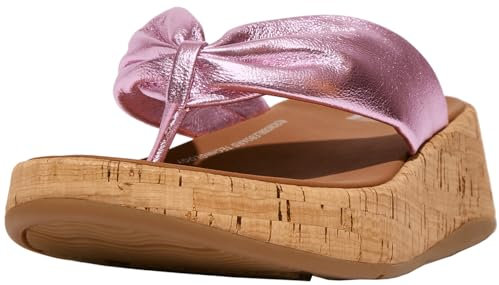 FitFlop F-Mode Sandales compensées en cuir torsadé pour femme, Lilas sauvage métallisé, 43 EU