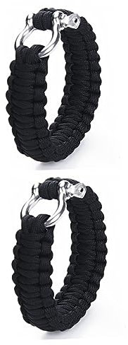 POPETPOP Lot De 2 Bracelets En Corde De Parachute Tricotée Avec Manille En Acier Corde Noire De Survie Pour Sports De Plein Air