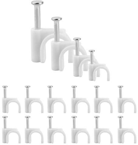 XiangJunly 400 clips de cable blancos, clips de cable redondos blancos, clips de organizador de cables, clips de pared de cable, 4 mm, 6 mm, 8 mm, 10 mm, tachuelas de alambre con clavos de acero