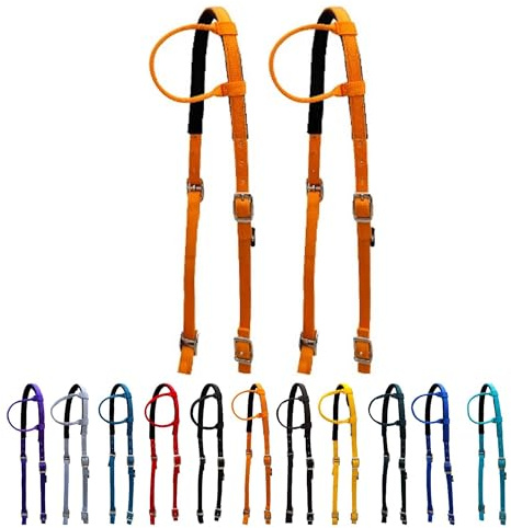 Majestic Ally nylon vadderad glidande enkelörat huvudstall för hästar – set med 2 – flera färger (orange, full)