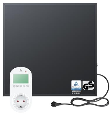 BR Bringer® Infrarotheizung 300 W Steck-Thermostat | Schwarze Infrarot Elektroheizung für die Wandmontage - energiesparende Strahlungswärme, TÜV und GS geprüft