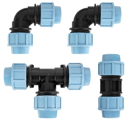 smtfcty Lot de 4 raccords à visser pour tuyau en polyéthylène - 90° - Raccord coudé en T - Raccord de tuyau en PVC de 25 mm - Pour installations intérieures et extérieures