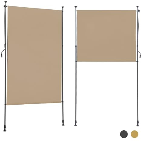 BelleMax Senkrechtmarkise Balkon außen ohne Bohren, 200x270cm Vertikalmarkise Balkonrollo Außenrollo Mit Kurbel, Markise für Terrasse, Sichtschutz Sonnenschutz Windschutz und Wasserfest Khaki