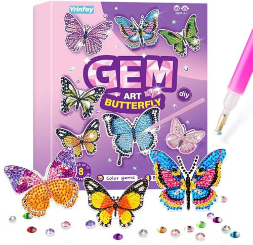 Yrinfay Schmetterling Diamond Painting Kinder - Bastel deinen eigenen 8 Diamant Schmetterling - Basteln Geschenk Mädchen 5 6 7 - Bastelset Spielzeug Ab 8 9 10 11 12 Jahre