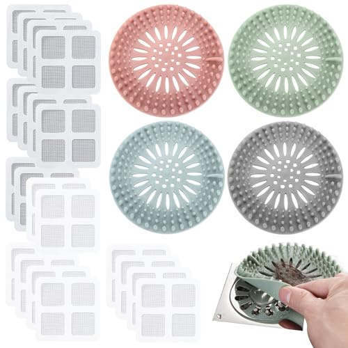 DKDDSSS 24 Haarsieb Abflusssieb Dusche, Stück Abflusssieb Silikon, Haarsieb Dusche, Abfluss Haarfänger, Waschbecken Sieb, Duschablauf Haarsieb, Sink Strainer, Netzaufkleber Abflusssieb