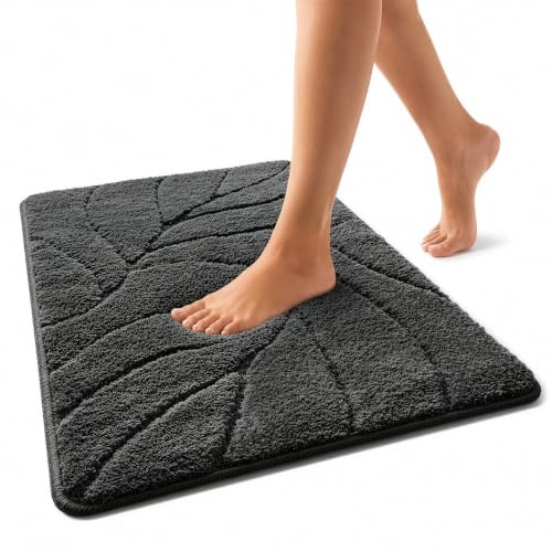 Floordirekt Badteppich - extra flauschig & schnelltrocknend - Badezimmerteppich mit rutschhemmender Rückseite - Badematte Duschvorleger (Maris) (Dunkelgrau, 60 x 120 cm)