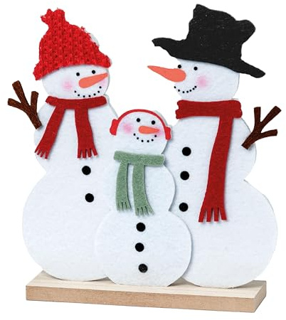 Mopec NA124 Figura Familia muñecos de Nieve con Base Madera. 14x18x4cm, Multicolor