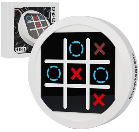 4-in-1 Tic Tac Toe Elektronisches Spiel, Handheld-Puzzlespiel, Tragbare Reisespiele für Kinder und Erwachsene ab 3 Jahren, Brettspiele, Geschenkidee für Gehirntraining und Gedächtnisentwicklung (Weiß)