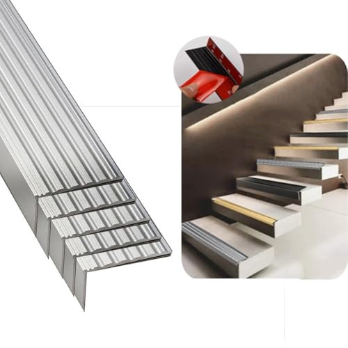 ZIUSFAC 5 Stück Treppenkantenprofil Treppenprofil L-Form Selbstklebend Stufenkantenprofil Aus Aluminium Winkelprofil Treppenkante Eckschutzschiene Für Parkett Und Laminat, Länge 90 Cm 120cm(Silver,90c