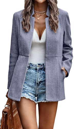Jhsnjnr Chaquetas de Mujer con Frente Abierto Casual de Negocios Oficina Cárdigan Blazers Manga Larga Cuello Alto Ropa Exterior Abrigos, azul, M