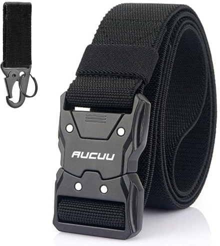 Aucuu Quick Release Tactical Belt, Work Belts, Tactical Belt for Men, 1.5 Military Style Nylon Web Hiking Belt, Adjustable Canvas Nylon Belts with Quick Release Buckle, with Hook