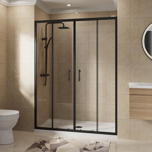 NRG 1500x1900mm Shower Enclosures Double Sliding Shower Door Black Framed | 6mm Safety Tempered Glass, Shower Room, Space Saving, Wet Room, Corner Entry, Easy to Clean, Bathroom