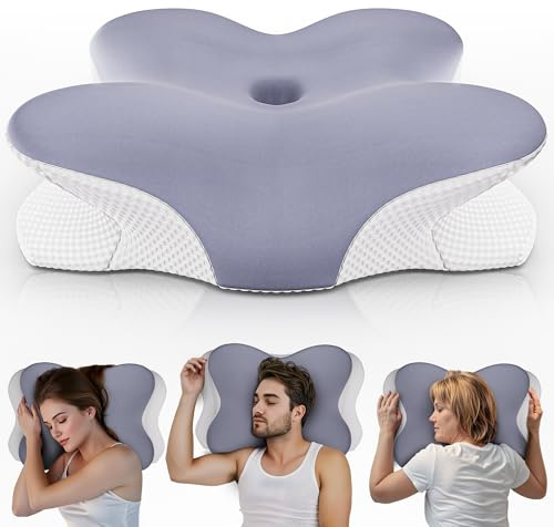 PinkFroggie Oreiller Ergonomique Cervical,Oreiller Memoire Forme | Coussin Ergonomique, pour Les Dormeurs sur Le Côté,Coussin Le Dos et Le Ventre pour Soulager la Douleur,Amovible,Lavable
