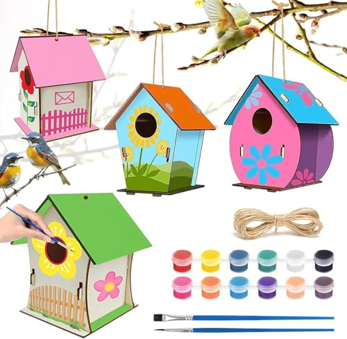 YFPOPONE Kit fai da te per casette per uccelli, kit per bambini, kit di artigianato in legno per bambini, per dipingere le tue casette per uccelli per bambini, scatola artigianale per costruire e