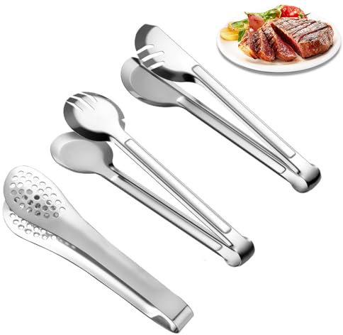 3 Stück Küchenzange Edelstahl Set, BBQ Grillzange Lang, Multifunktional Nudelzange Edelstahl Servierzange Gebäckzange Salatzange für Hochzeit Party Buffet Picknick