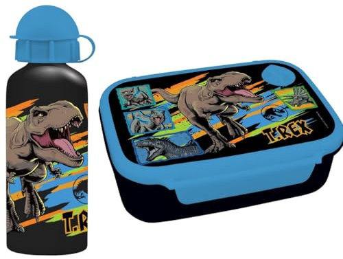 Set de almuerzo para niños – Lonchera de dinosaurio T-Rex y botella de agua de aluminio de 500 ml – Juego de comida para la escuela, viajes, sin BPA