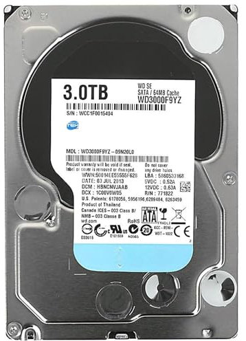 SIMPLETEK - 3,5 SATA Se HDD 3TB | 64MB Cache 7200RPM | Festplatte für Computer, Server, NAS (WD3000F9YZ) (Generalüberholt)