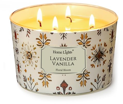 Home Lights Duftkerzen im glas 510g Soja Kerzen 4-Wick Kerzengläser Aromatherapie, Rauchfrei, 50h vollverbrannte Duftkerze Lavendel Vanille