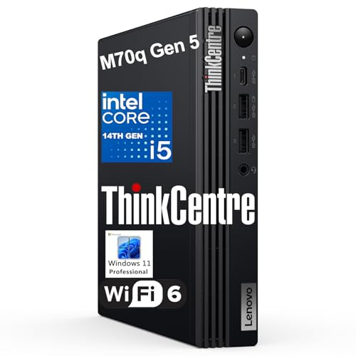 Lenovo ThinkCentre M70q Gen 5 Tiny Mini ordinateur de bureau professionnel de 1 L, 14e génération, Intel 10 cœurs i5-14400T (Beat i7-13700T), 32 Go de RAM DDR5, SSD PCIe de 1 To, WiFi 6, HDMI, port DP