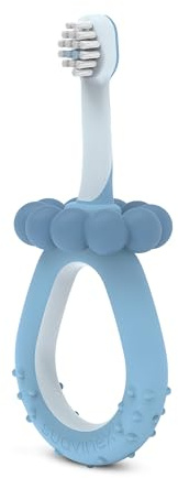 Suavinex, Spazzolino da denti per bambini da 0 a 2 anni, setole super morbide, ideale per gengive sensibili, manico ergonomico, testurizzato e antiscivolo, tappo di sicurezza, pulisci lingua, blu