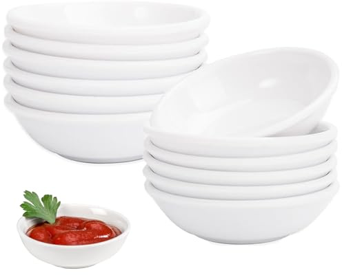PET Sojasauce Schälchen, 12 Stück Kleine Schälchen für Dips, 7,2 x 1,9cm Saucenschälchen, Mini Schüsseln, PET Gewürzschalen, Runde Dip Schüsseln Set, für Sushi, Saucen, Weiß(Wiederverwendbar)