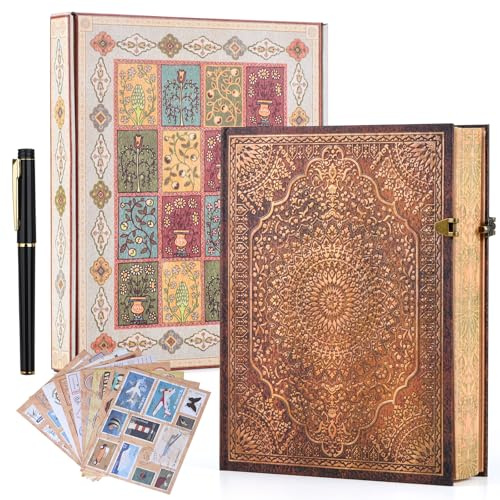 Retro 3D Red & Gold Foil Hardcover Journal - 192 Lined Pages, Inner Envelope Pocket - Writing Notebook & Travel Diary for Special Memories