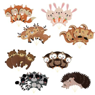 FUGLUS 24 Stück Wald Tier Party Kuchendeckel Woodland Cupcake Topper Dessert Picks für Babyparty Kindergeburtstag, Cartoon Tiere Dekorationen Zubehör für Geburtstag, Dschungel Themenpartys