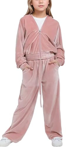 FEOYA Ado Vêtements Velours Campus Fille Pantalon Manteau Jogging Gymnastique Enfant Tenue Sport Mode Survêtement Chic Scolaire Hiver Solde Élégant Décontracté Rose 12 13 Ans