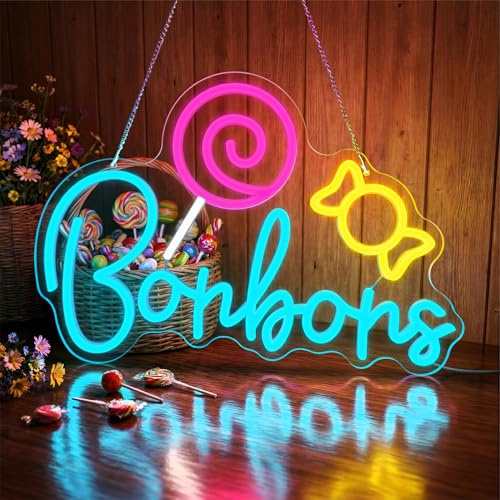 GGAQQ Bonbons Neon schild Candy Bar LED Neonlicht | Hängeschild für Candybar Candy Shop Süßwarenladen Süßigkeitenladen Wanddekor