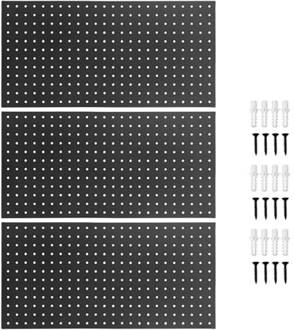 Depisuta Lot de 3 Panneaux Perforés en Métal, 61 X 30,5 Cm, Organisateur Mural en Acier Noir, 130 Kg, Panneau perforé Robuste pour Murs de Maison, Rangement D'outils de Garage,