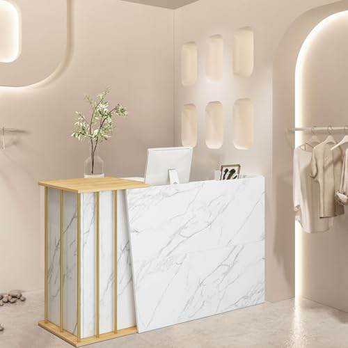 HGTRH Comptoir De RéCeption Comptoir d'accueil avec à La RéCeption Tiroirs et Armoires Verrouillables à La RéCeption en Bois pour La Maison, Le Bureau,Magasin De VêTements Marble Color 100cm