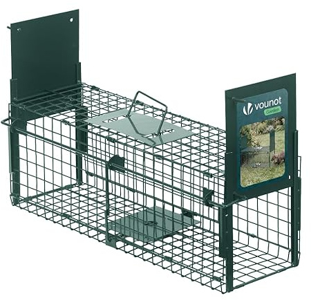 VOUNOT® Marderfalle Lebendfalle 60x18x25cm, Doppeltür Tierfalle mit Griff, Humane Fangkäfig für Marder Ratten Kaninchen Katzen und Fuchs, robust und wetterfest, für innen & außen, Grün