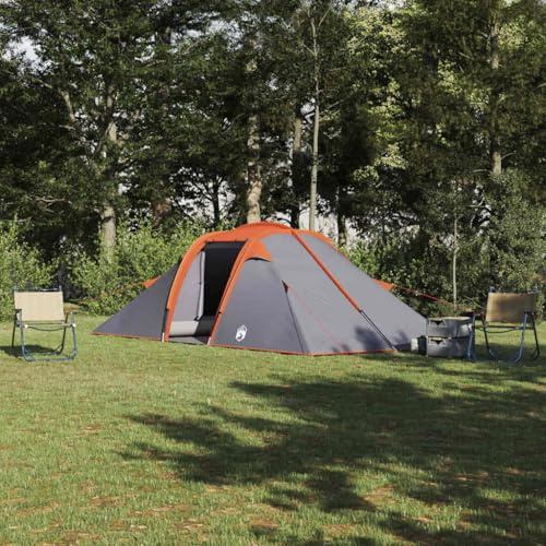 Tunnelzelt mit Dach, Grau Orange, 510x240x156 cm TAFT, 4 Personen, Wasserdicht, Outdoor Camping Zelt mit E-Port, Fiberglasstangen, Tragetasche für Familie