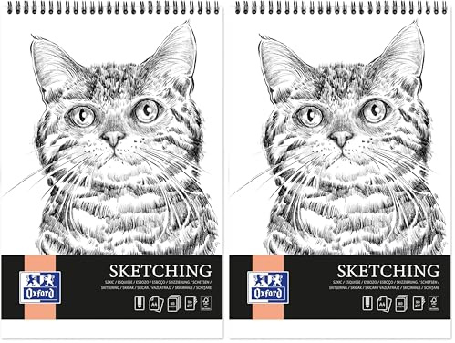 Oxford Artistic - Blocco da disegno, formato A4, 80 fogli, con spirale, per sketchbook, 90 g/m², carta priva di acidi, quaderno da disegno con robusto cartone posteriore, per disegnare e schizzi
