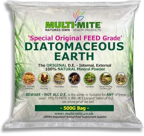 Multi-Mite 500G Bag Feed Grade Diatomaceous Earth DE Powder for Dogs Cats Poultry Animal Bedding & Housing Pet Areas, Stables, Gardens. 100% Natural Highly Absorbent & Desiccating DEFRA Registered